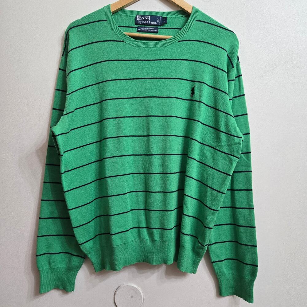 Polo Ralph Lauren Mens Vtg 90s Y2K Preppy Classic Pima Cotton Striped Sweater L